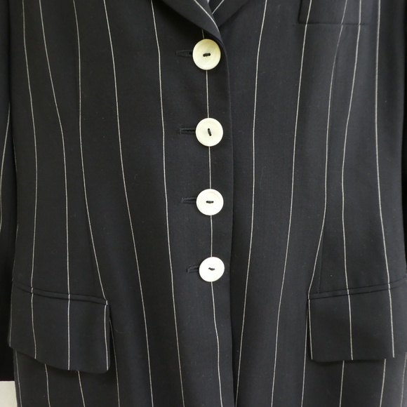 Designer Escada Elements Blazer Black Pure New Wool Pinstripe Italy - Picture 5 of 8